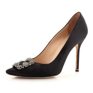 Manolo Blahnik Hangisi 115mm Black Satin Heels Sz 41